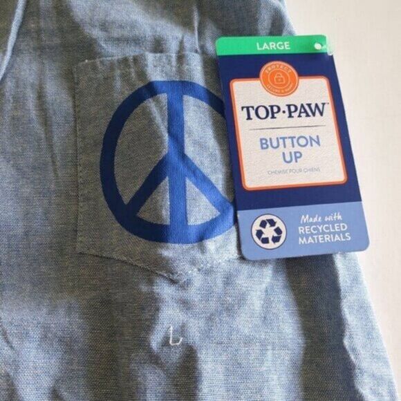 Top Paw Peace Chambray Button Up Dog Shirt LARGE - Picture 2 of 8